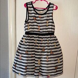 Barbie Black and White Striped Dress with Cartoon Characters
